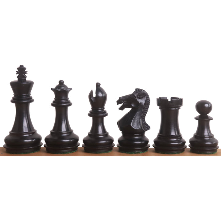 Juego de Ajedrez Staunton con Base Biselada de 3.1" Ligeramente Imperfecto - Sólo piezas de ajedrez - Madera de boj ebonizada ponderada