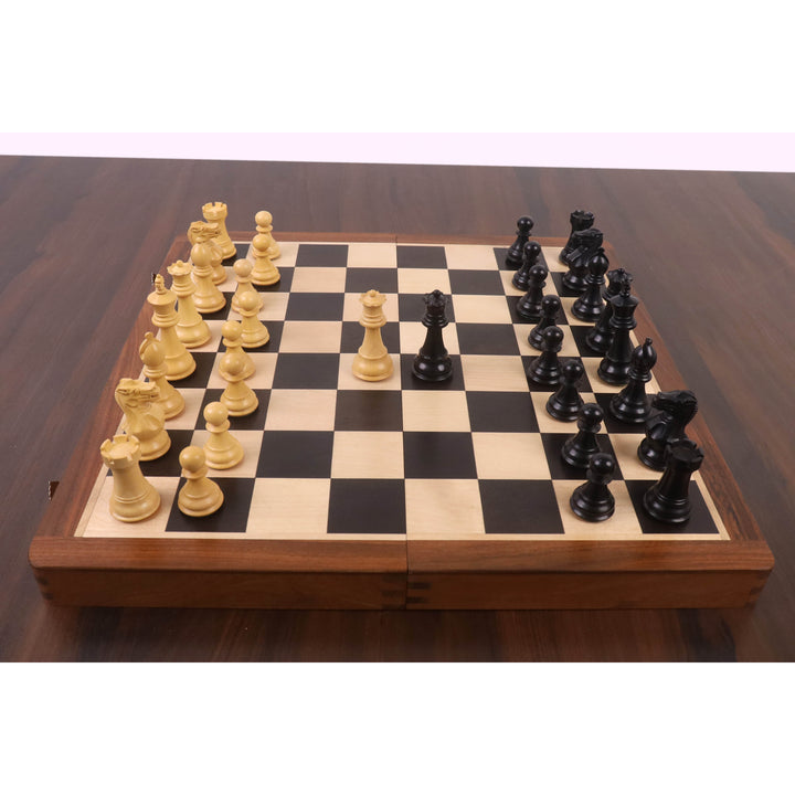 16" Premier Series Magnetic Travel Chess Set- Ebony & Maple Wood Board with Ebonised Boxwood Pieces - Warehouse Clearance - Europe Shipping Only