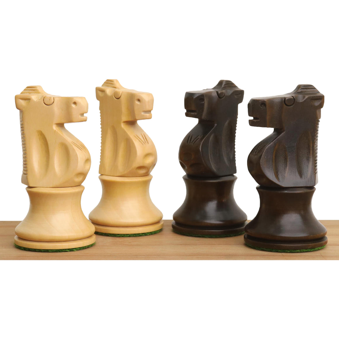 Improved French Lardy Chess Set- Chess Pieces Only - Walnut Stained boxwood - 3.9" King