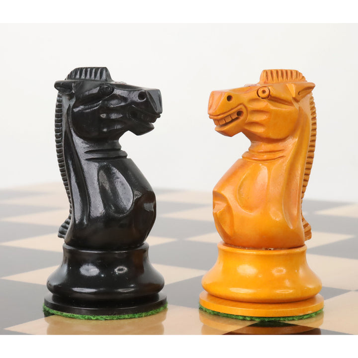 Jeu d'échecs légèrement imparfait du 19ème siècle reproduit par B & Co - Pièces d'échecs uniquement - Bois d'ébène véritable - 4.3″.