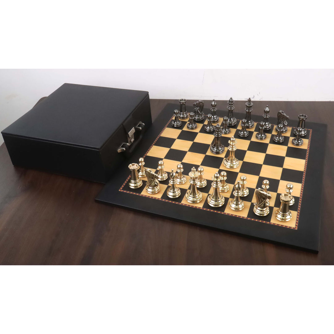3.9" Set di scacchi di lusso in ottone e metallo della serie Bridle - Solo pezzi - Oro e grigio metallizzato