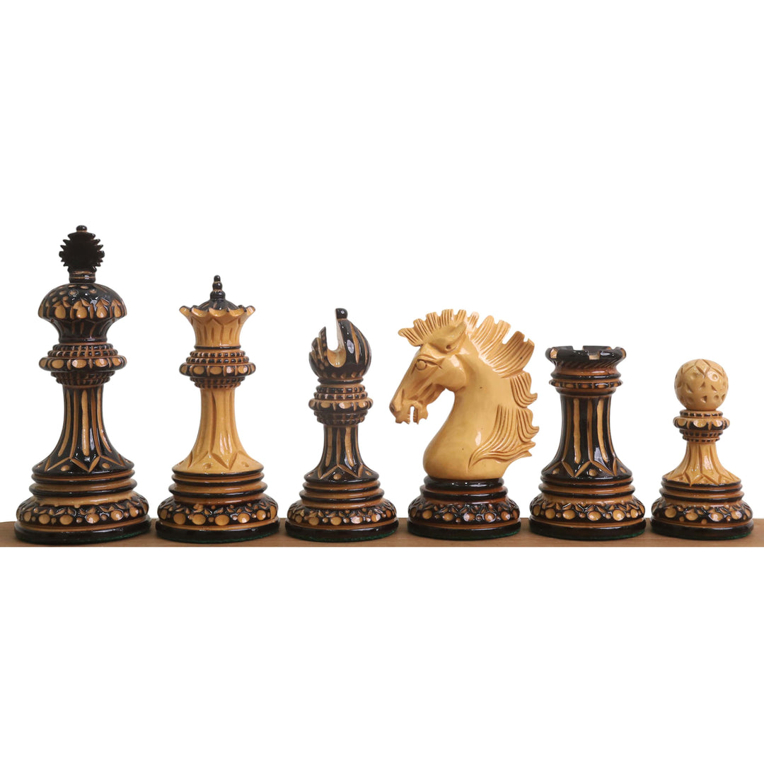 Slightly Imperfect Alexandria Luxury Staunton Burnt Carving Chess Set- Chess Pieces Only - Triple Weighted - Lacquered Boxwood