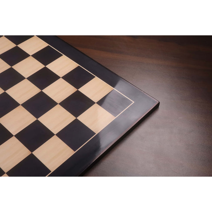 Tablero de ajedrez grande de ébano y madera de arce de 26 pulgadas, con casillas de 70 mm y acabado brillante.