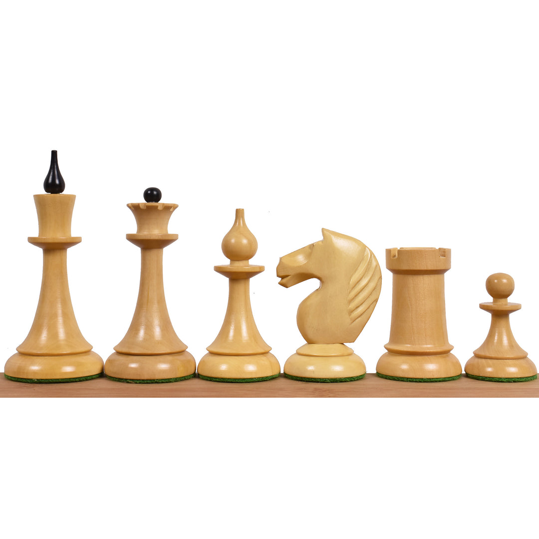 Combo of 1920's German Chess Set - Ebonised Boxwood Pieces, 22.5" Ebony & Acacia Board With Storage Box