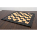 Angled perspective of the 21-inch Queens Gambit wooden printed chess board with matt finish.