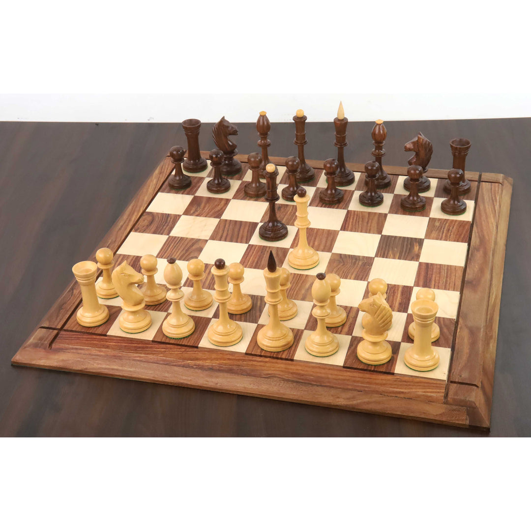 4,8" Averbakh sovjetisk russisk skaksæt - kun skakbrikker - dobbeltvægtet gyldent rosentræ og buksbom
