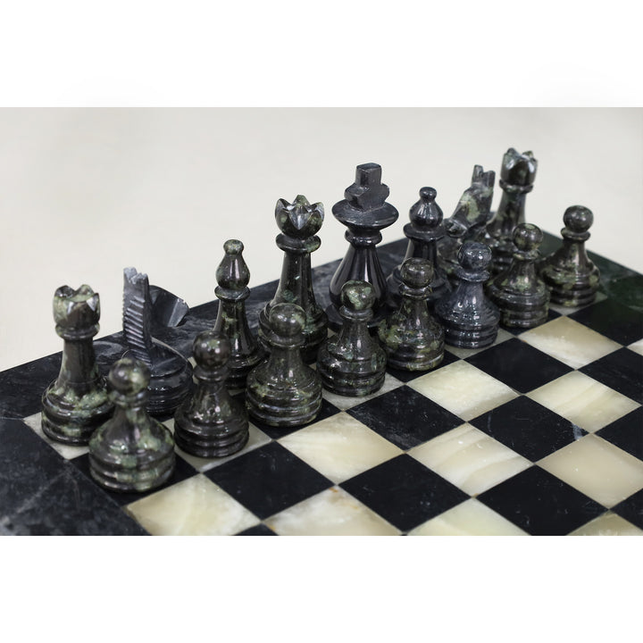 Slightly Imperfect  10" Onyx Marble Chess Set - Black & White Stone Board & Pieces