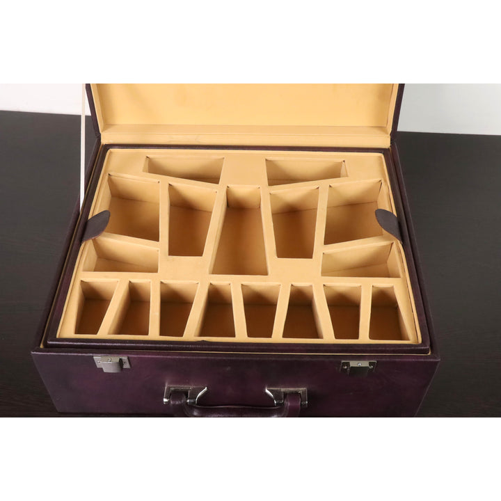 Signature Leatherette Coffer Storage Box - Burgundy - Chess Pieces of 4.2" to 5.0" - Warehouse Clearance - USA Shipping Only