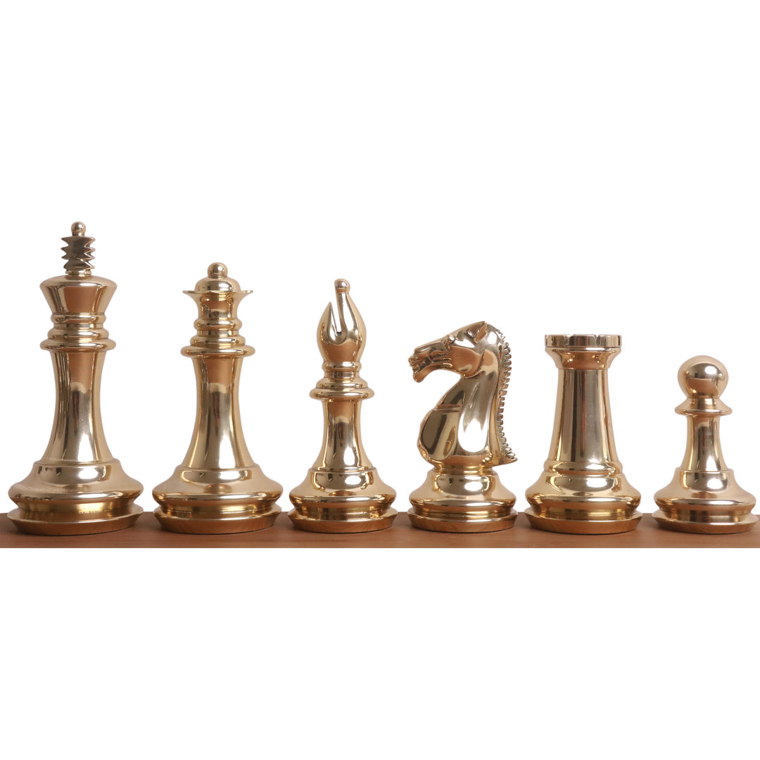 3.9" Juego de ajedrez de lujo de latón y metal de la serie Fierce Knight - Sólo piezas - Oro y gris metalizados