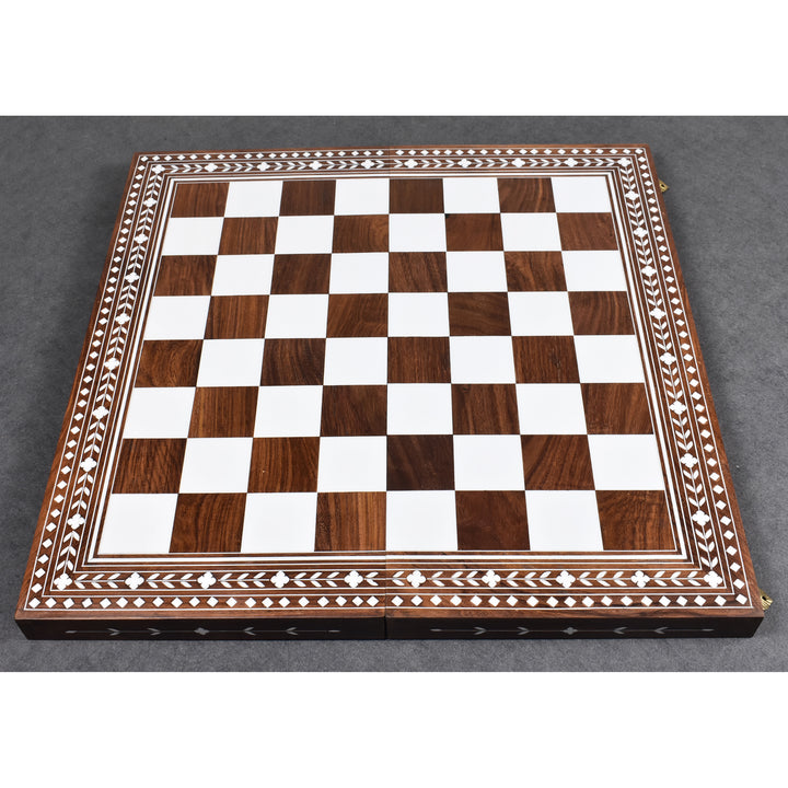 21" Golden Rosewood & Acrylic Ivory Inlaid Wooden Folding Chess board - 55mm Square - Warehouse Clearance - Europe Shipping Only