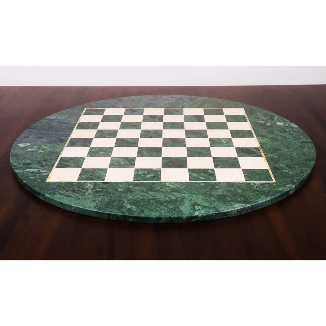 24" Luxury Round Marble Stone Chess Board- Green and White Semi Precious Stone