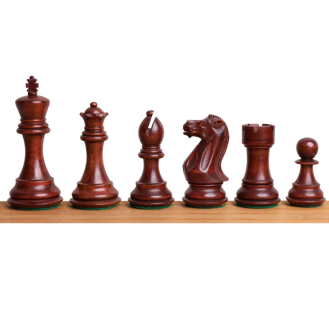 4.1" Pro Staunton Weighted Wooden Chess Set- Chess Pieces Only - Lacquered Distress Antiqued Boxwood & Mahogany Stained Boxwood