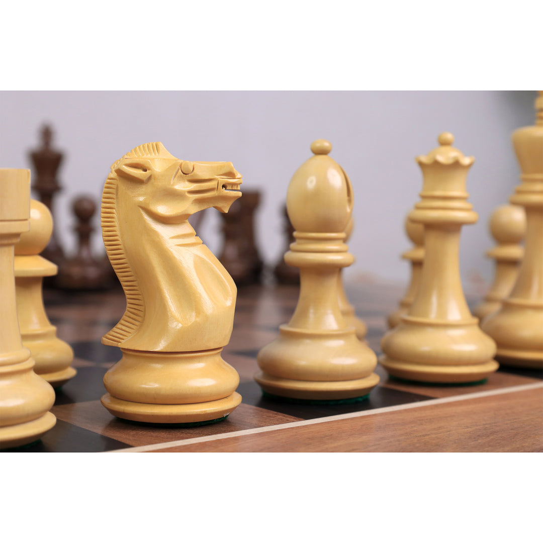 Combo of 4.1" Pro Staunton Weighted Golden Rosewood Chess Set With 22.5" Ebony Acacia Chess Board & Storage Box