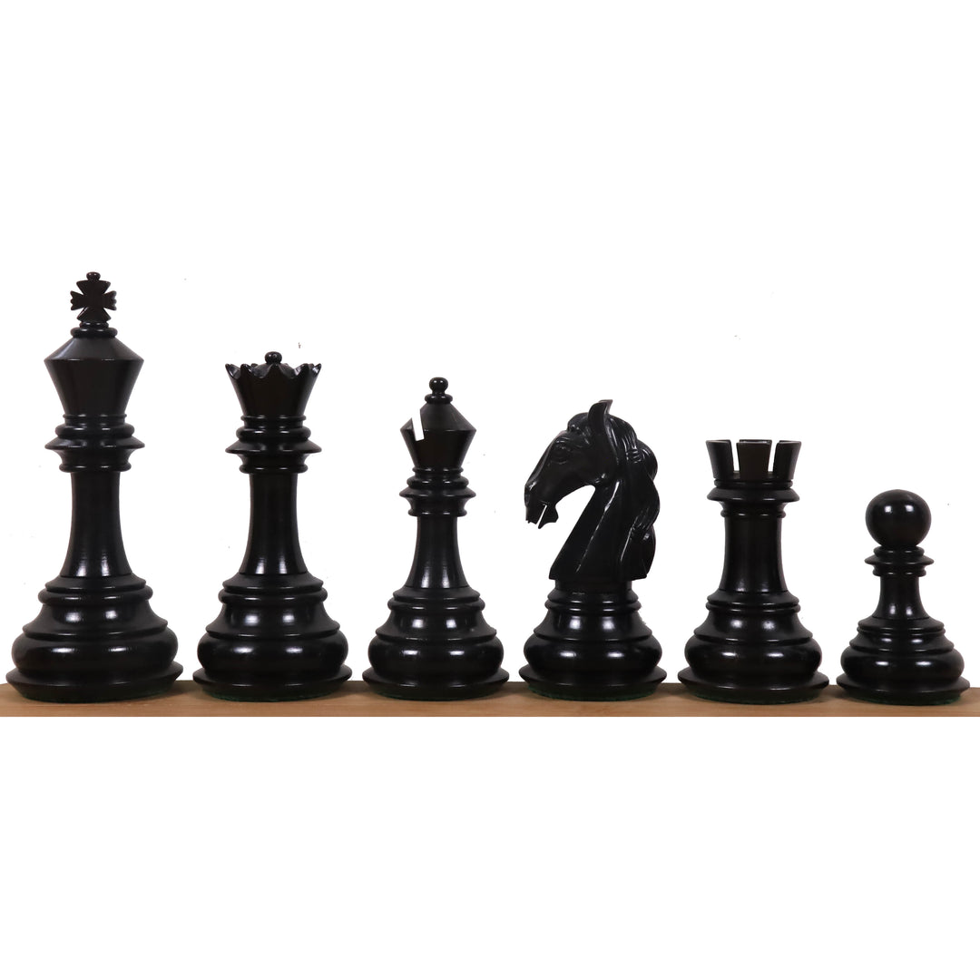 Combo of 4.6″ Rare Columbian Triple Weighted Ebony Wood Luxury Chess Pieces with 22" Printed Chessboard and Storage Box