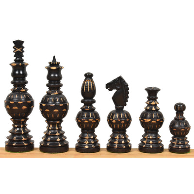 5" Gigantic Globe Series Hand Carved Chess Pieces Only Set - Ebonised Boxwood - Warehouse Clearance - USA Shipping Only