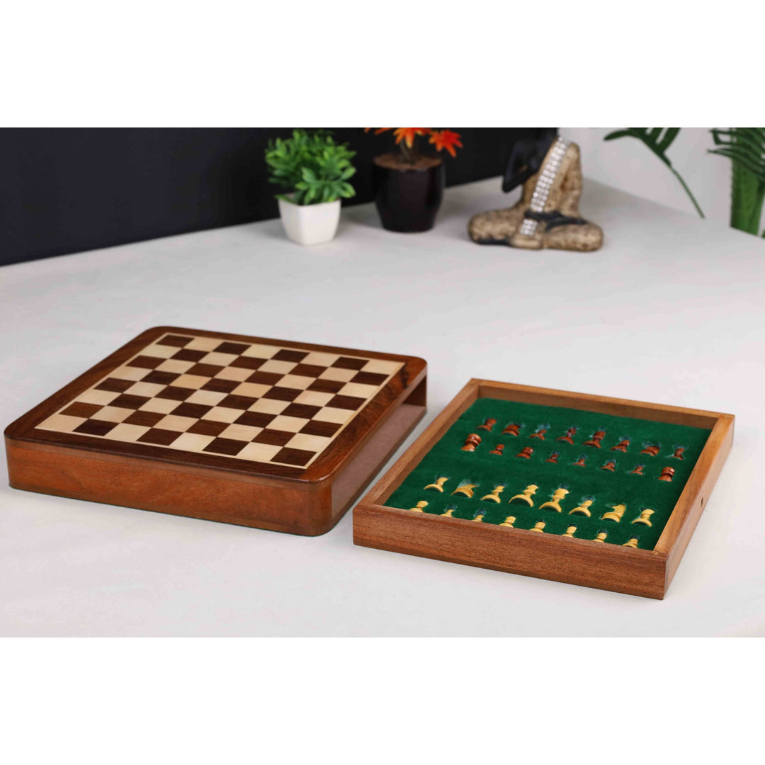 Large 10 inch Travel Chess set with Drawer - Magnetic Set - Golden Rose wood