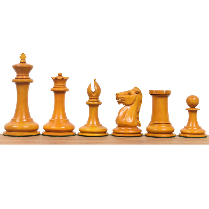 Slightly Imperfect 1849-50 Leuchars Cook Staunton Chess Set - Chess Pieces Only - Ebony Wood & Antiqued Boxwood - 4.5"