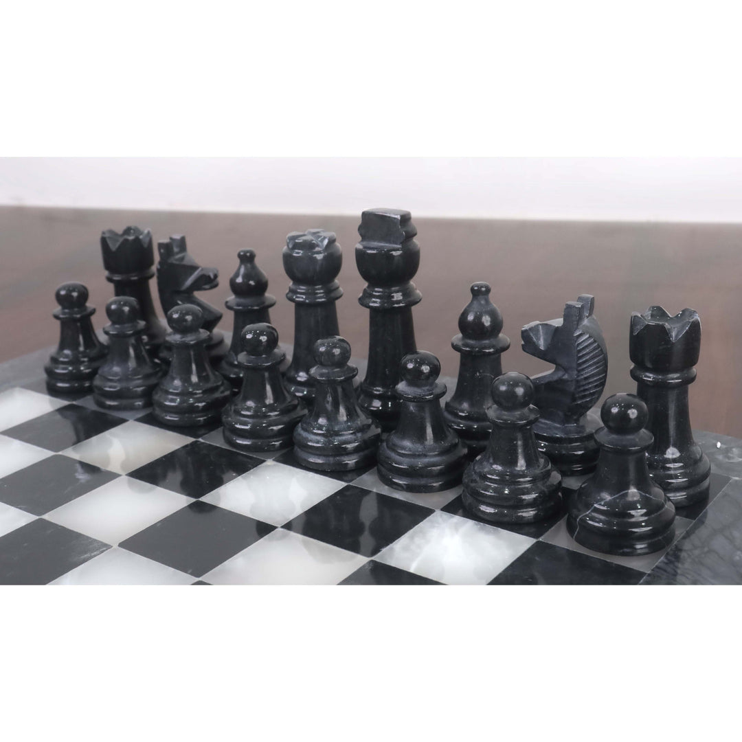 Slightly Imperfect Onyx Marble Chess Pieces & Board Combo Set - 12" - Black and White Stone