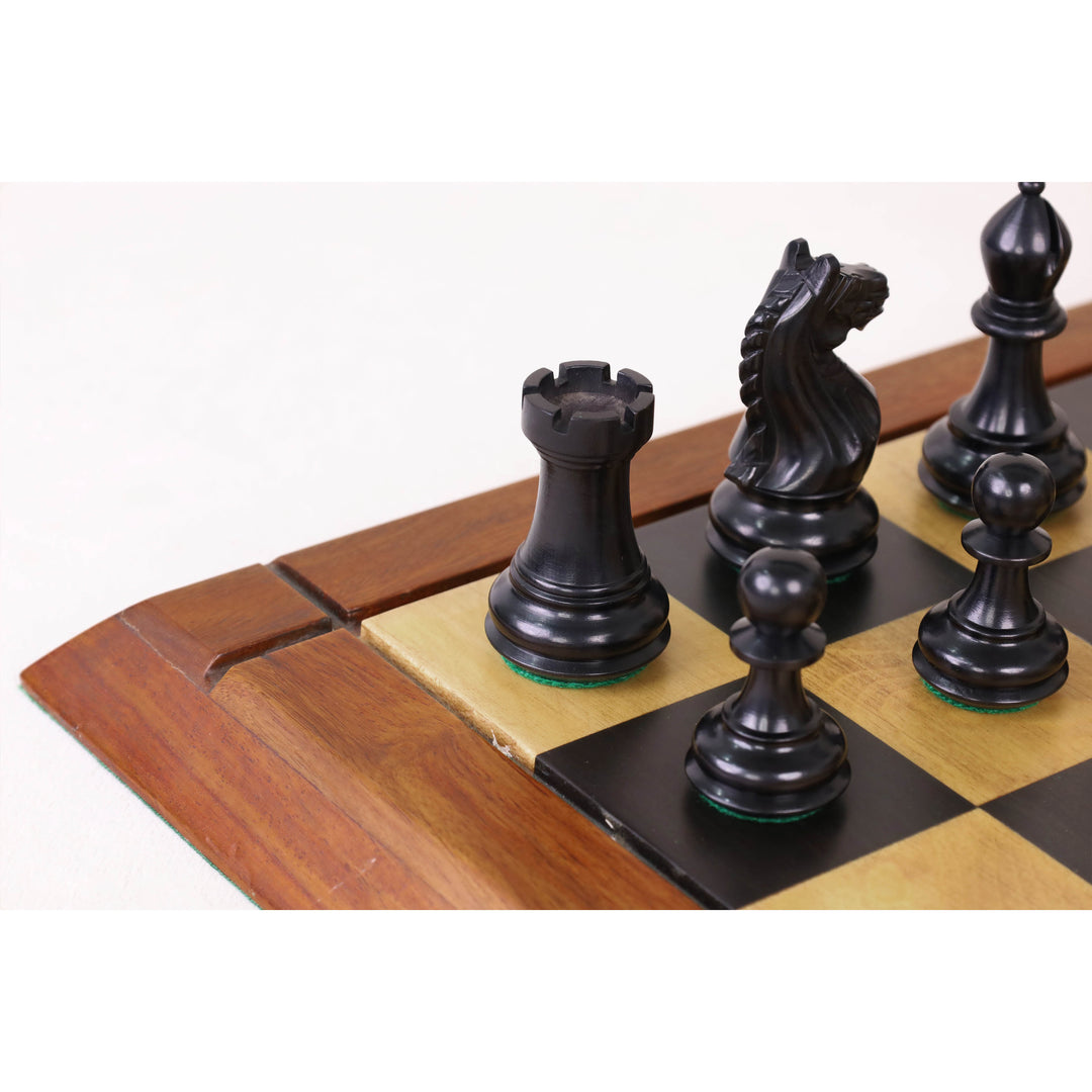 Combo of Queens Gambit Staunton Chess Set - Pieces in Ebonised Boxwood with Board and Box