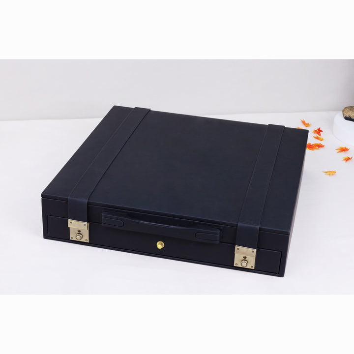 All-in-One Leatherette Chess Set Storage Case with Drawers – Fits 15″–17″ Boards & 2.4″–3.0″ King-Height Pieces