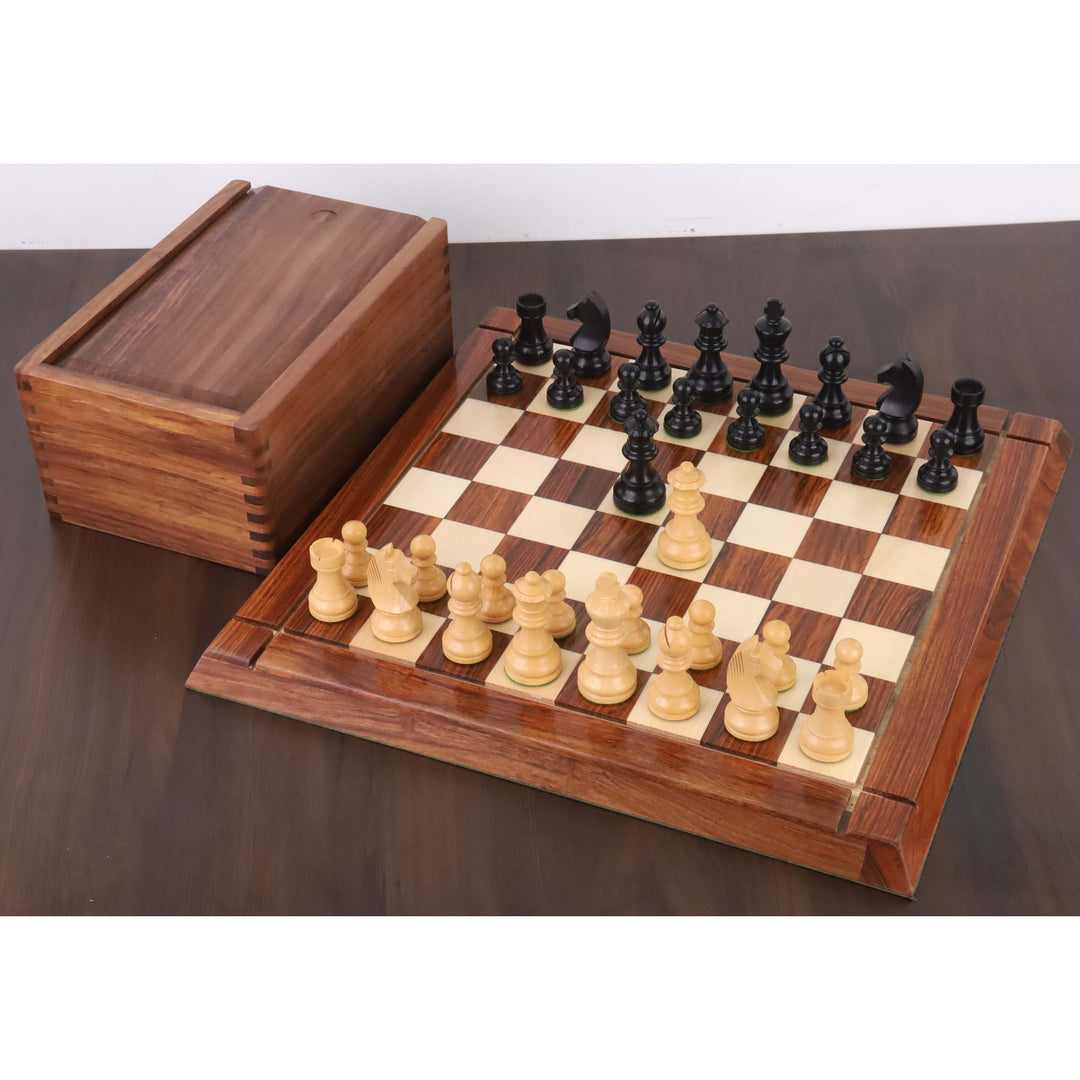 Combo of Compact Size Tournament Chess set - Pieces in Ebonised Boxwood with Board and Box