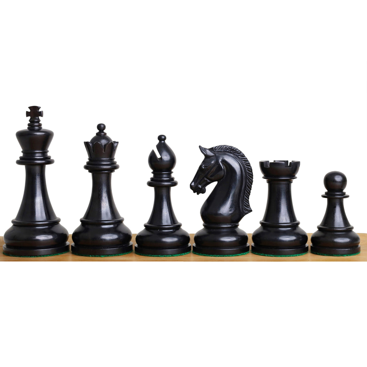 4,3" Sovereign Crown luksus-Staunton-skakspil – kun skakbrikker – lakeret, patineret buksbom og ibenholt – tredobbelt vægtet