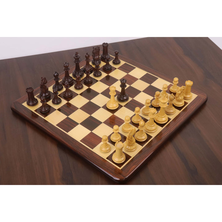 Combo of 3.9" Heritage Series Staunton Chess Set - Pieces in Rosewood & Boxwood with Chess Board & Storage Box