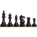 Side profile lineup of the complete Fierce Knight Staunton Ebonized chess pieces.