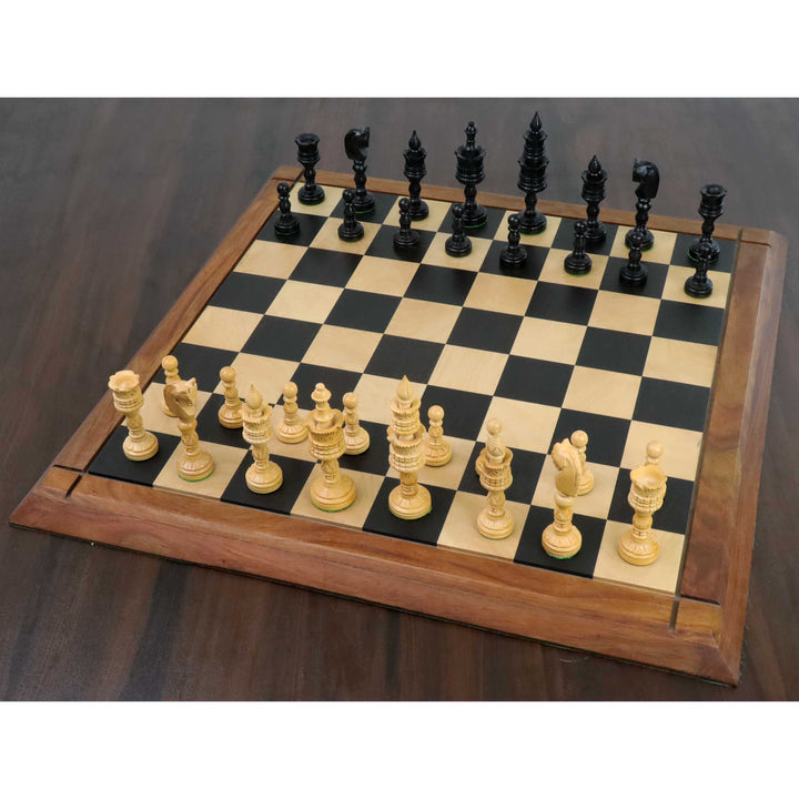 4.7" Hand Carved Lotus Series Chess Set- Chess Pieces Only in Weighted Ebony Wood  - Warehouse Clearance - USA Shipping Only