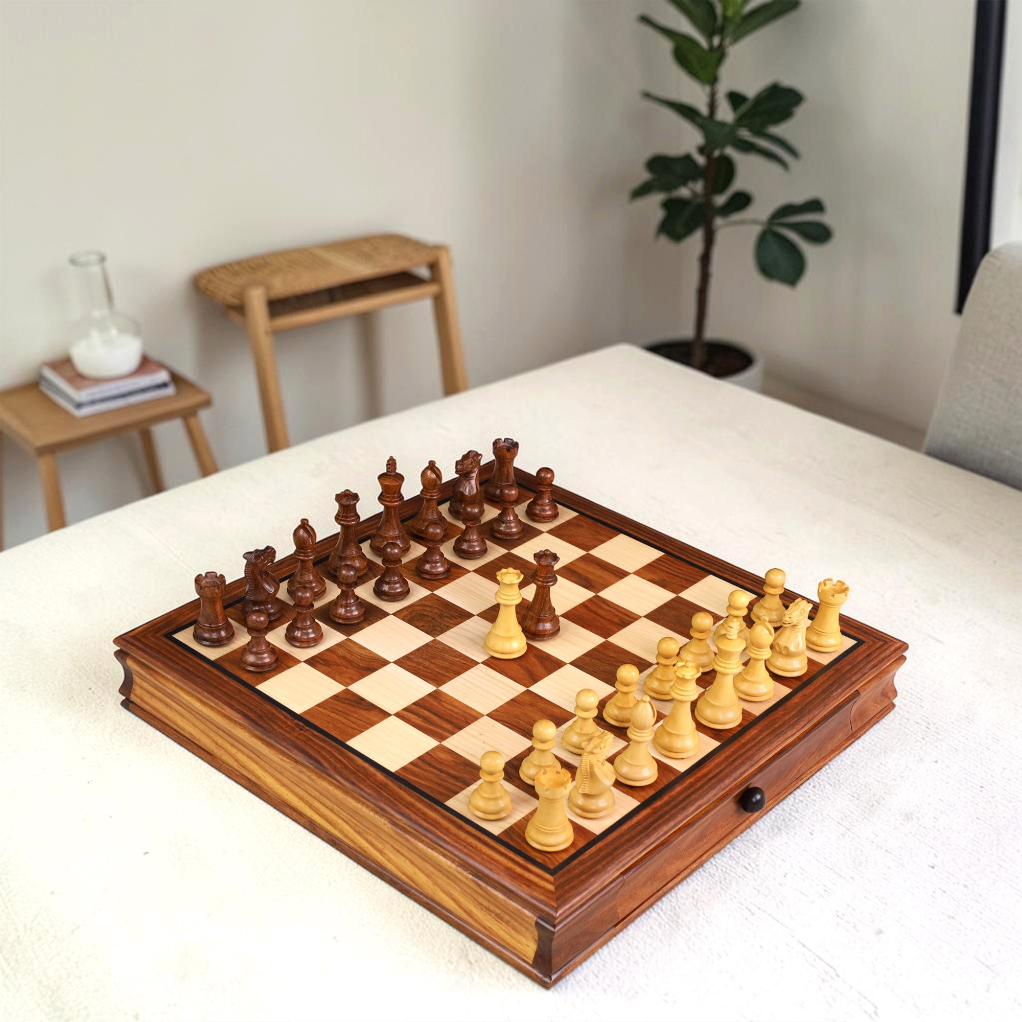 15インチ 高級マグネット式トラベルチェスセット Golden Rosewood