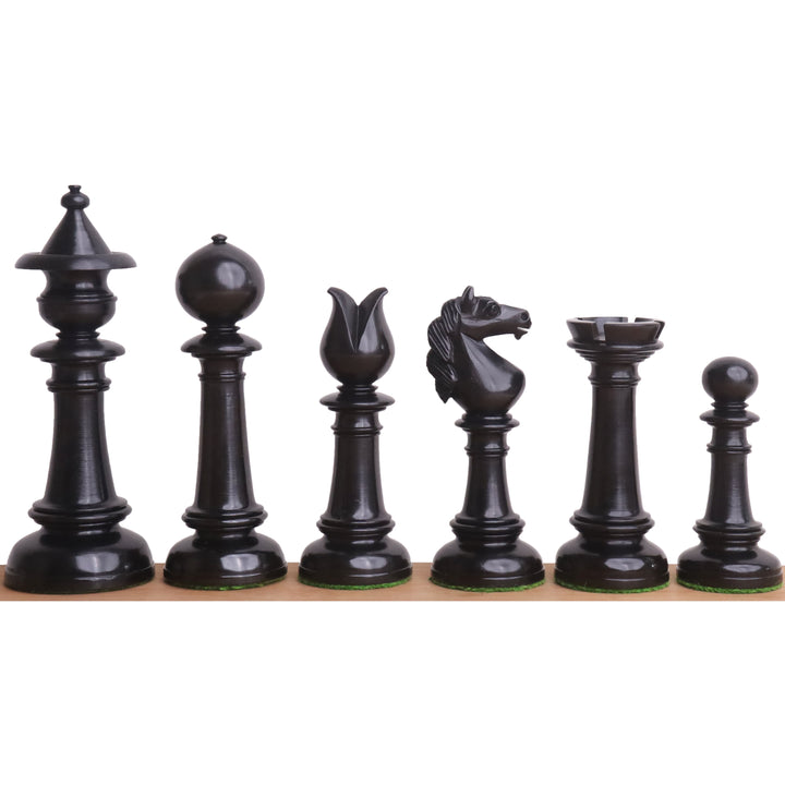 Jeu d'échecs vertical Edinburgh Northern Pre-Staunton Combo - pièces en buis ébonisé avec échiquier et coffret