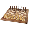 Averbakh Soviet Russian chess pieces arranged on a 21-inch Drueke style golden rosewood board.