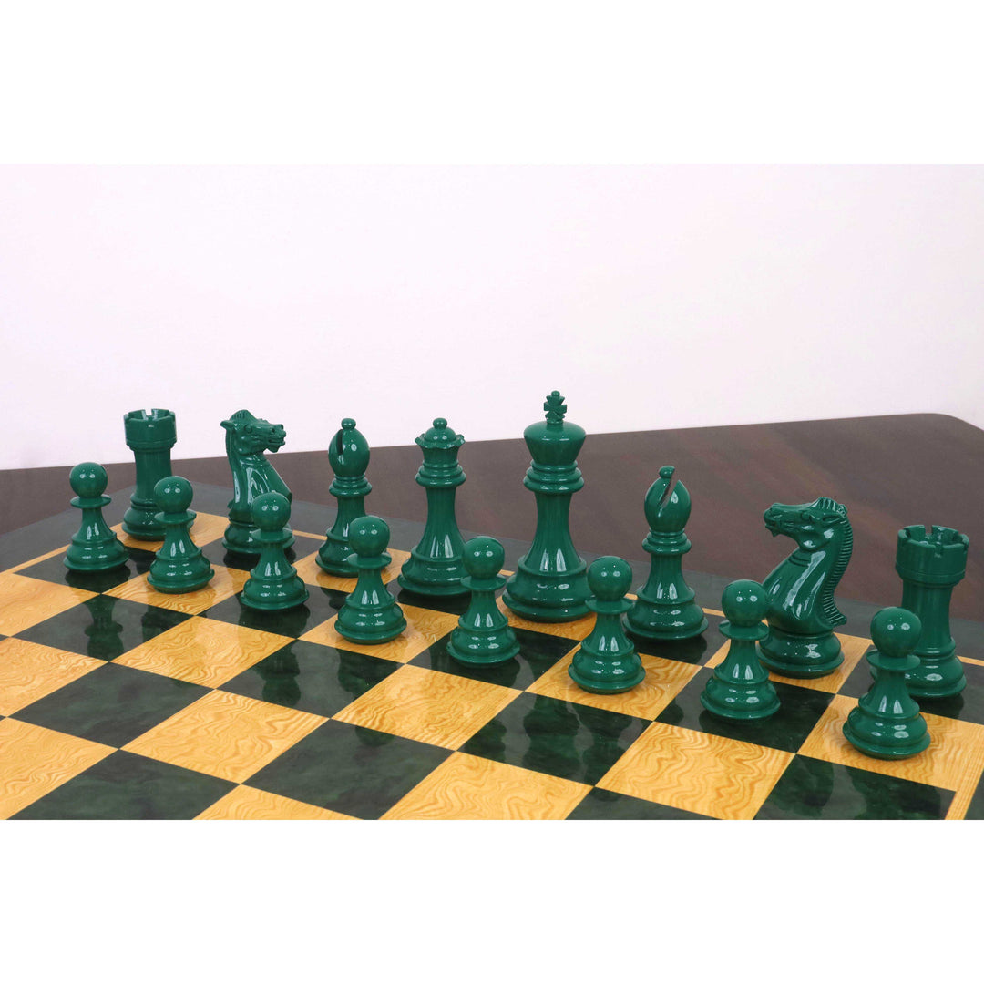 4.1" Pro Staunton Weighted Green & White Painted Wooden Chess Set- Chess Pieces Only - Warehouse Clearance - USA Shipping Only
