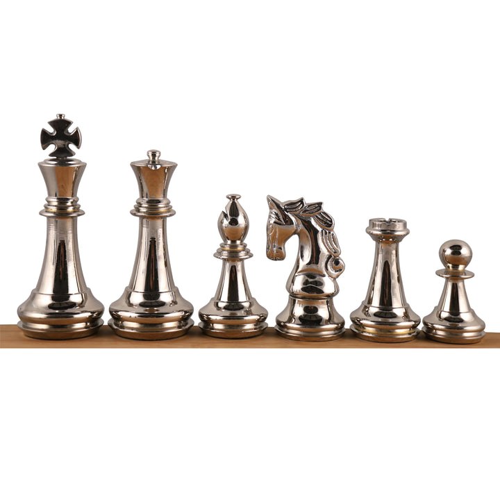 4.3" Staunton Inspired Brass Metal Luxury Chess Set- Chess Pieces Only Set-Silver & Antique - Warehouse Clearance - UK Shipping Only