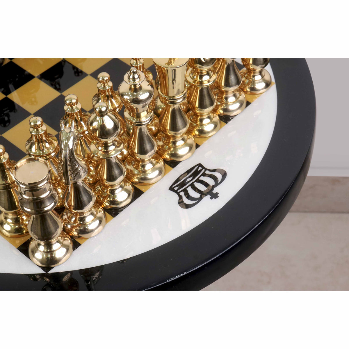 17" Minimalist Brass Metal Luxury Chess Pieces, Board and Table Set - 21" Height - Warehouse Clearance - Europe Shipping Only
