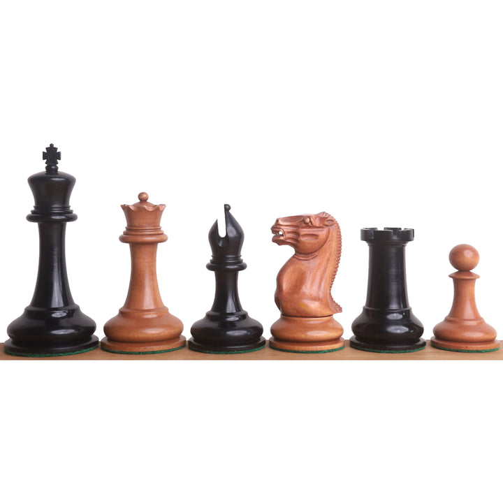 1849 Cooke Type Staunton Chess Set- Chess Pieces Only - Ebony Wood & Antiqued Boxwood - 4.3" King