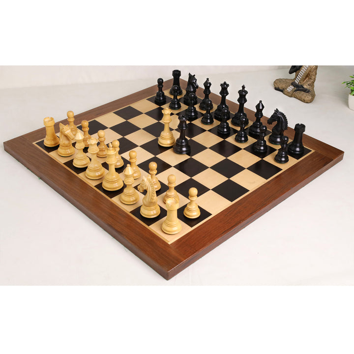 Combo of 4.5" Tilted Knight Luxury Staunton Chess Set - Ebony Wood & Boxwood - 23" Large Ebony & Maple Wood Chessboard With Box