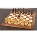 Complete 4.8 inch Averbakh Soviet chess set displayed on a wooden board.