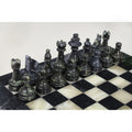 Ensemble d'échecs en marbre onyx légèrement imparfait avec échiquier - 12" - Pierre noire et blanche