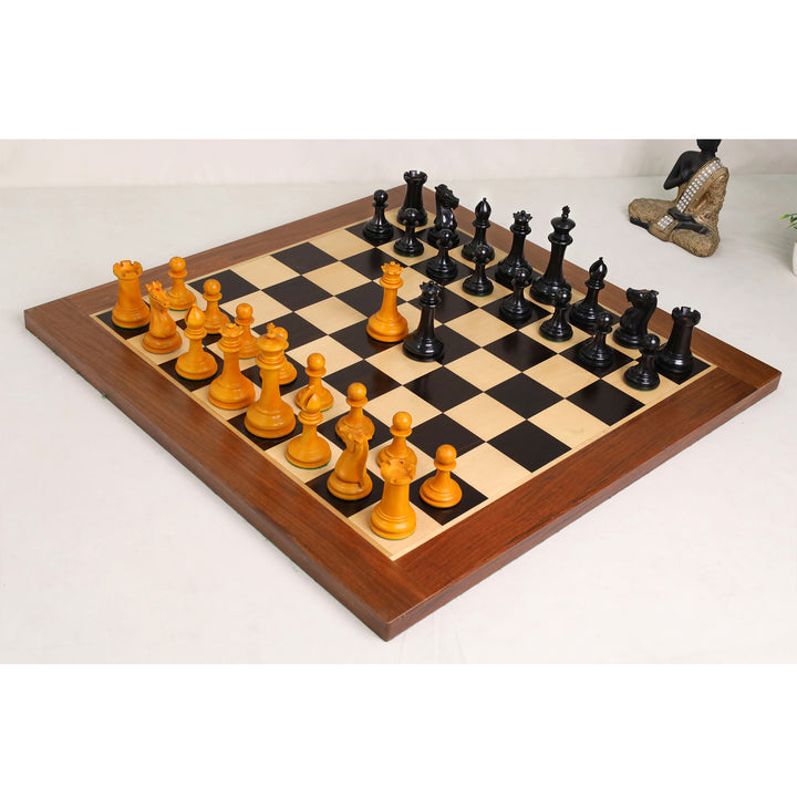 1849-50 Leuchars Cook Staunton Chess Set - Ebony Wood & Antiqued Boxwood - 4.5" with Board and Box