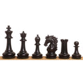 Black ebony chess pieces from the Heritage Series Staunton collection in a professional lineup.