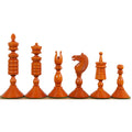 4.7" Pre-Staunton antiqued boxwood chess pieces line-up.