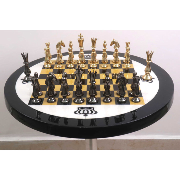 Juego de piezas de ajedrez de lujo minimalistas de latón y metal de 17 pulgadas, con tablero y mesa - Altura: 21 pulgadas