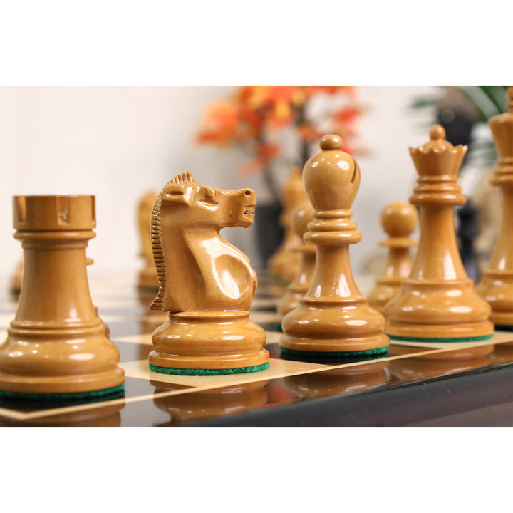 Slightly Imperfect 1972 Championship Fischer Spassky Chess Set- Chess Pieces Only - Lacquered Distress Antiqued Boxwood & Ebony
