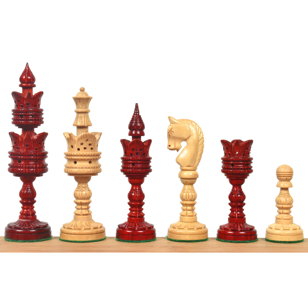 Slightly Imperfect 4.7" Hand Carved Lotus Series Chess Set- Chess Pieces Only in Weighted Bud Rosewood