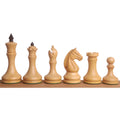 Light natural boxwood pieces of the 3.8" Candidates Series Minimalist chess set lined up sequentially.