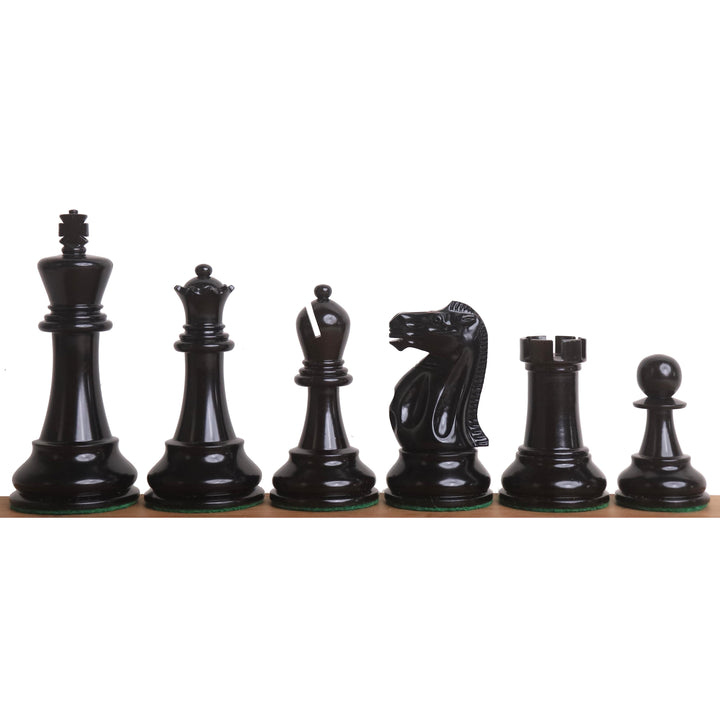 Combo de jeu d'échecs Lessing Staunton 3.9" - Pièces en bois d'ébène naturel et en buis laqué antique avec planche et boîte