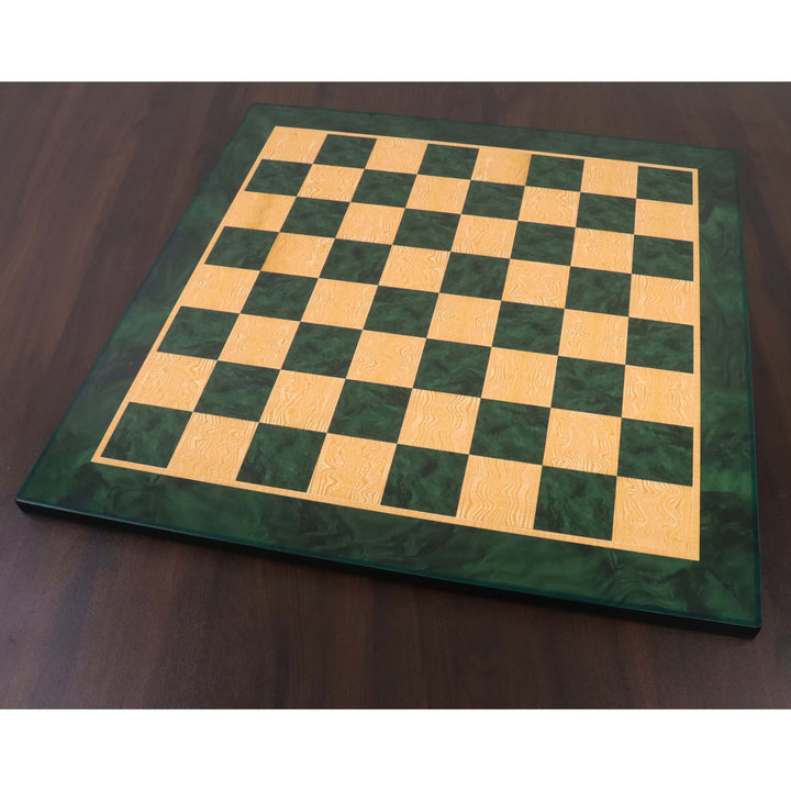 Combo of 4.1" Pro Staunton Weighted Chess Set - Pieces in Green & White Painted Boxwood with Board and Box