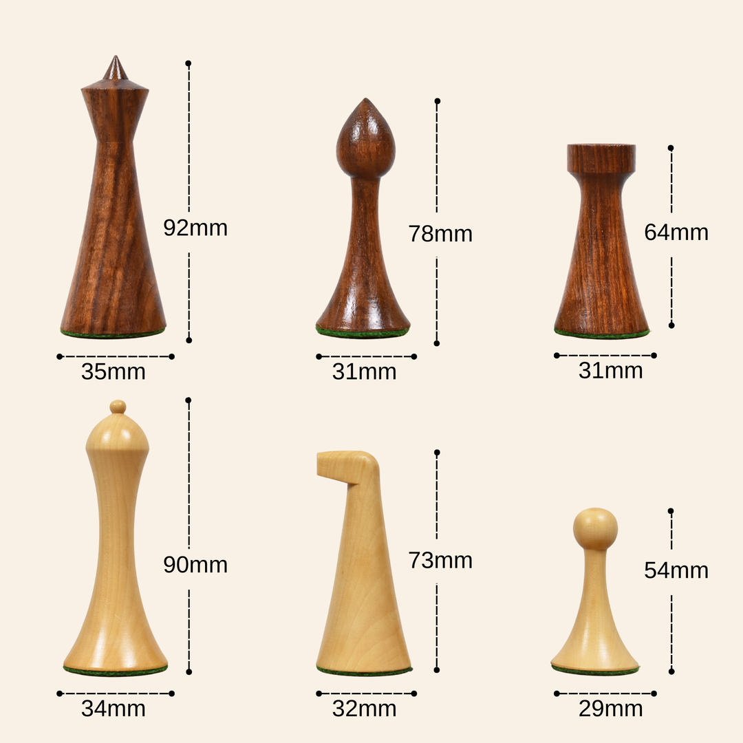 3.6" Herman Ohme Minimalist Chess Set- Chess Pieces Only- Weighted Golden Rosewood