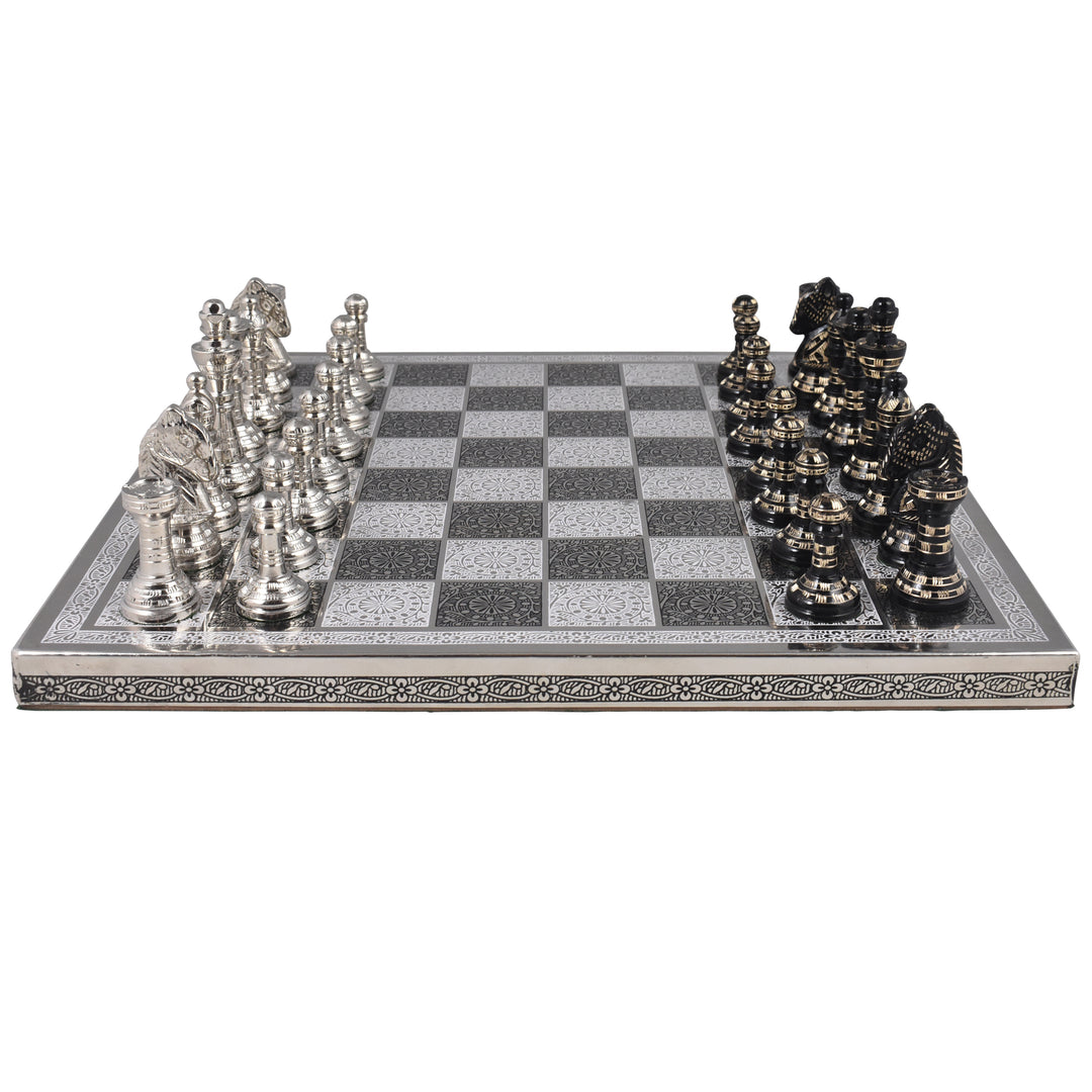 Staunton Inspired Brass Metal Luxury Chess Pieces & Board Set - 12" - Unique Art - Warehouse Clearance - Europe Shipping Only